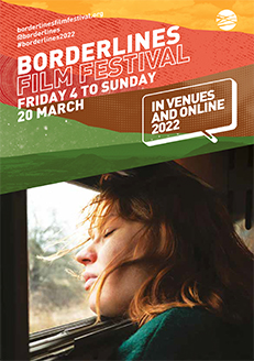 2022 brochure cover- multi-coloured logo graphic above image of young woman leaning against a train window